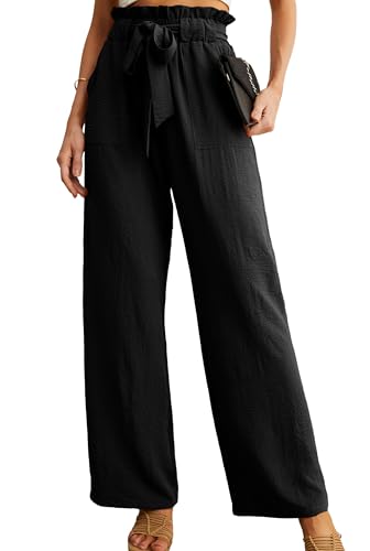 IWOLLENCE Women's Wide Leg Pants with Pockets High Waist Adjustable Knot Loose Casual Trousers Business Work Casual Pants