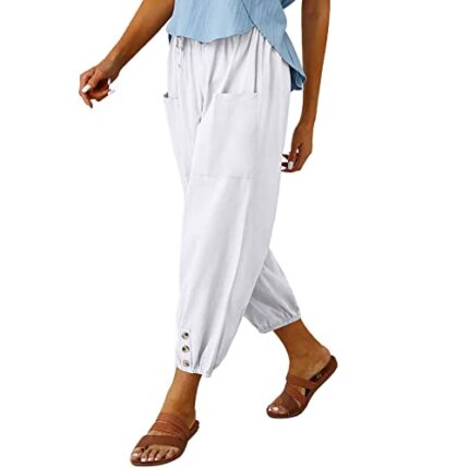 WROLEM Women's High Waist Capri Pants with Pockets Wide Leg Cropped Pants for Women - Black - Small