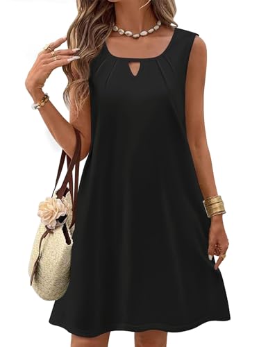 Zeagoo Womens Casual Summer Dresses 2025 Boho Sleeveless Sundresses with Pockets Pleated Beach Floral T Shirt Dresses